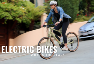 Lady riding electric bike on street